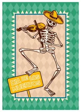 Day of the Dead Posters on a colored background. Skeletons dance and play Illustrazione stock