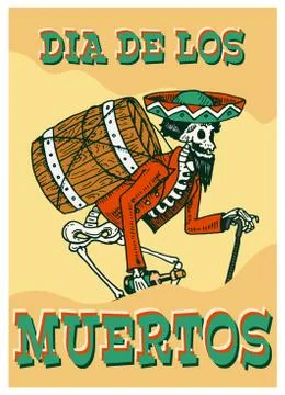 Day of the Dead Posters on a colored background. Skeletons dance and play Illustrazione stock