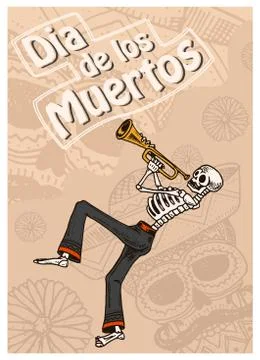 Day of the Dead Posters on a colored background. Skeletons dance and play Illustrazione stock