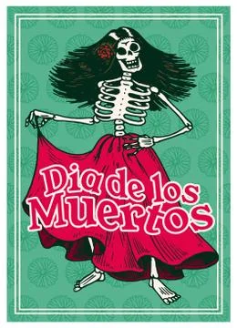 Day of the Dead Posters on a colored background. Skeletons dance and play Illustrazione stock