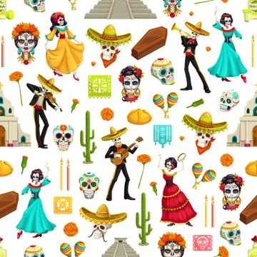 Day of the Dead seamles pattern of skeleton skulls Illustrazione stock