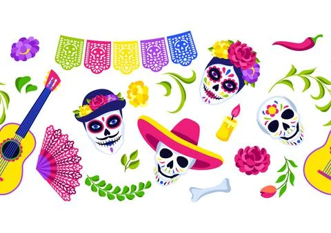 Day of the Dead seamless pattern. Dia de los muertos. Mexican celebration. Stock Illustration