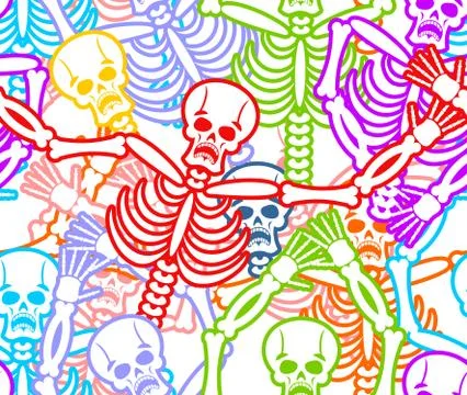 Day of the Dead seamless pattern. Multicolored skeleton ornament. Skull textu Stock Illustration