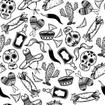 Day of the dead seamless vector pattern. Hand-drawn illustration 스톡 일러스트