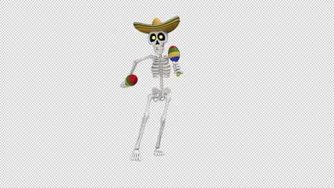 Day Of The Dead skeleton in sombrero dance - looped with alpha channel. Stock Footage 247233129