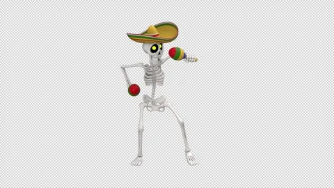 Day Of The Dead skeleton in sombrero dance - looped with alpha channel. Stock Footage 247233320