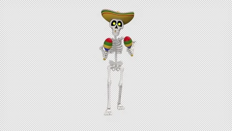 Day Of The Dead skeleton in sombrero dance - looped with alpha channel. Stock Footage 247234806