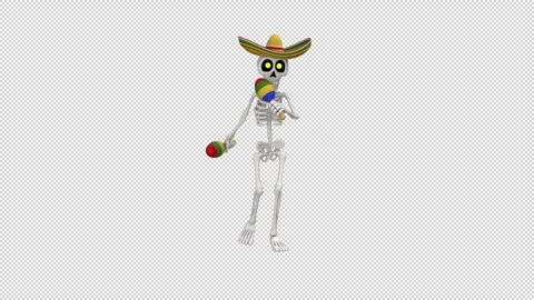 Day Of The Dead skeleton in sombrero dance - looped with alpha channel. Stock Footage 247235525