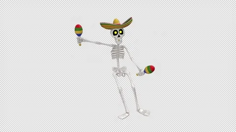 Day Of The Dead skeleton in sombrero dance - looped with alpha channel. Stock Footage 247235534