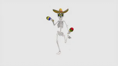 Day Of The Dead skeleton in sombrero dance - looped with alpha channel. Stock Footage 247235552