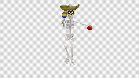 Day Of The Dead skeleton in sombrero dance - looped with alpha channel. Stock Footage 247236608