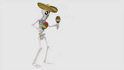 Day Of The Dead skeleton in sombrero dance - looped with alpha channel. Stock Footage 247236625