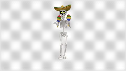 Day Of The Dead skeleton in sombrero dance - looped with alpha channel. Stock Footage 247237193