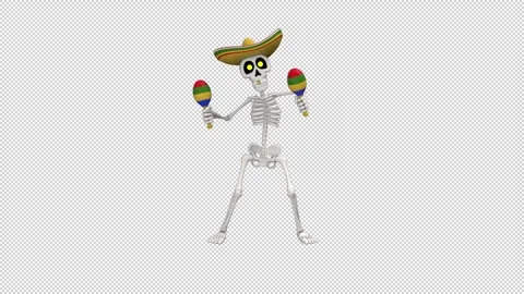 Day Of The Dead skeleton in sombrero dance - looped with alpha channel. Stock Footage 247237202
