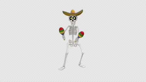 Day Of The Dead skeleton in sombrero dance - looped with alpha channel. Stock Footage 247237234