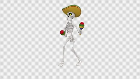 Day Of The Dead skeleton in sombrero dance - looped with alpha channel. Stock Footage 247237710