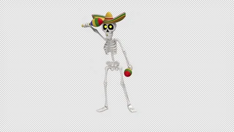 Day Of The Dead skeleton in sombrero dance - looped with alpha channel. Stock Footage 247237737