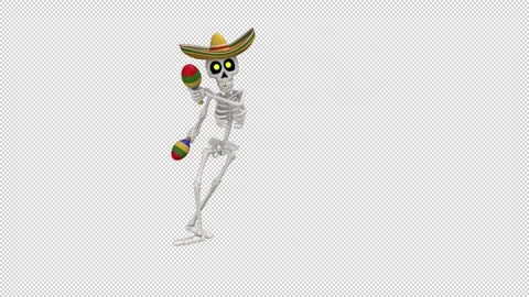 Day Of The Dead skeleton in sombrero dance - looped with alpha channel. Stock Footage 247237749