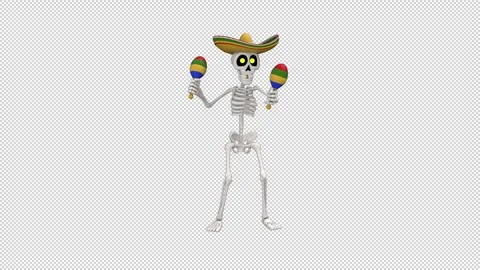 Day Of The Dead skeleton in sombrero dance - looped with alpha channel. Stock Footage 247237841