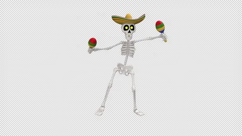 Day Of The Dead skeleton in sombrero dance - looped with alpha channel. Stock Footage 247237848
