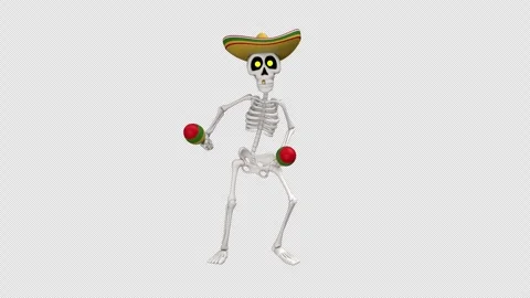 Day Of The Dead skeleton in sombrero dance - looped with alpha channel. Stock Footage 247272777