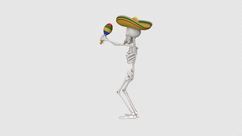 Day Of The Dead skeleton in sombrero dance - looped with alpha channel. Stock Footage 247273117