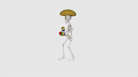 Day Of The Dead skeleton in sombrero dance - looped with alpha channel. Stock Footage 247273511