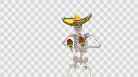 Day Of The Dead skeleton in sombrero dance - looped with alpha channel. Stock Footage 247406432