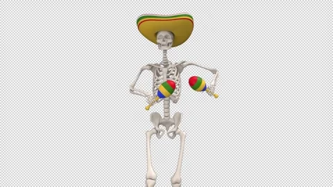 Day Of The Dead skeleton in sombrero dance - looped with alpha channel. Stock Footage 247406505