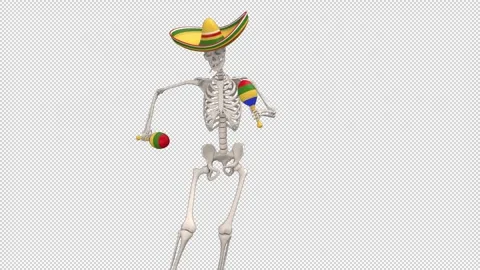 Day Of The Dead skeleton in sombrero dance - looped with alpha channel. Stock Footage 247407127
