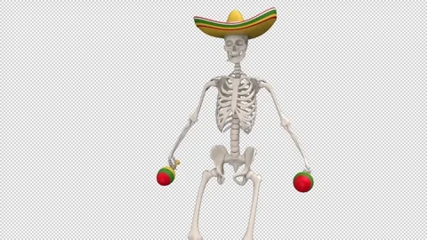 Day Of The Dead skeleton in sombrero dance - looped with alpha channel. Stock Footage 247407187