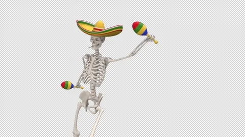 Day Of The Dead skeleton in sombrero dance - looped with alpha channel. Stock Footage 247409638