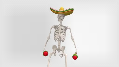 Day Of The Dead skeleton in sombrero dance - looped with alpha channel. Stock Footage 247409666