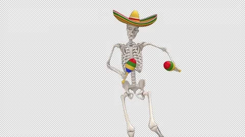 Day Of The Dead skeleton in sombrero dance - looped with alpha channel. Stock Footage 247409745