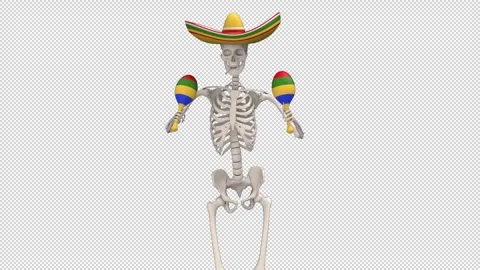 Day Of The Dead skeleton in sombrero dance - looped with alpha channel. Stock Footage 247409872