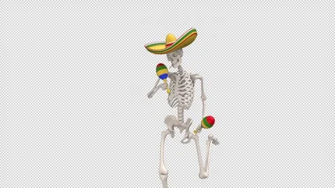 Day Of The Dead skeleton in sombrero dance - looped with alpha channel. Stock Footage 247409912
