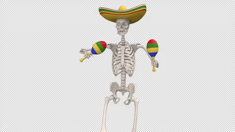 Day Of The Dead skeleton in sombrero dance - looped with alpha channel. Stock Footage 247409984