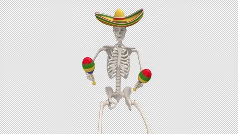 Day Of The Dead skeleton in sombrero dance - looped with alpha channel. Stock Footage 247410037