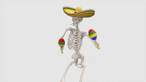 Day Of The Dead skeleton in sombrero dance - looped with alpha channel. Stock Footage 247410098