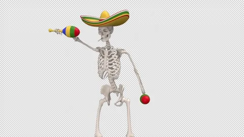 Day Of The Dead skeleton in sombrero dance - looped with alpha channel. Stock Footage 247410161