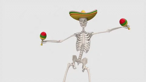Day Of The Dead skeleton in sombrero dance - looped with alpha channel. Stock Footage 247410206
