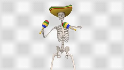 Day Of The Dead skeleton in sombrero dance - looped with alpha channel. Stock Footage 247410289