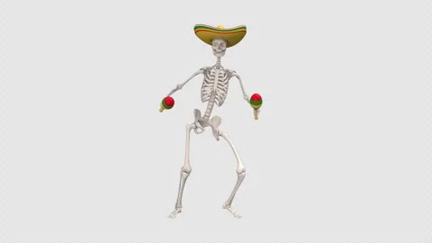 Day Of The Dead skeleton in sombrero dance - looped with alpha channel. Stock Footage 247480367