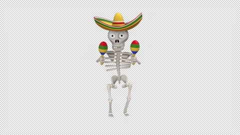 Day Of The Dead skeleton in sombrero with maracas - looped with alpha channel. Stock Footage 246995053