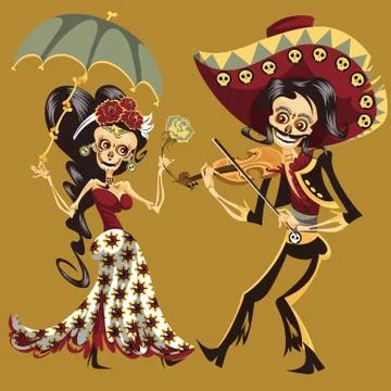 Day of the dead skeletons at horror party poster Stock Illustration