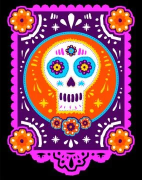 Day of the Dead Sugar Skull Crafted Paper vector traditional decoration. Stock Illustration