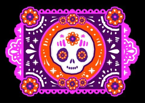 Day of the Dead Sugar Skull Crafted Paper vector traditional decoration. Stock Illustration