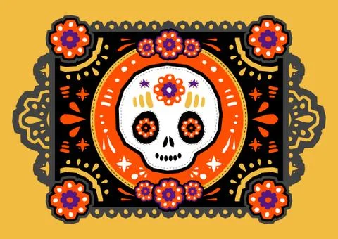 Day of the Dead Sugar Skull Crafted Paper vector traditional decoration. Stock Illustration