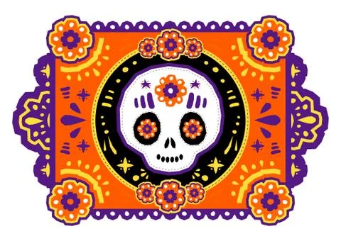 Day of the Dead Sugar Skull Crafted Paper vector traditional decoration. Stock Illustration