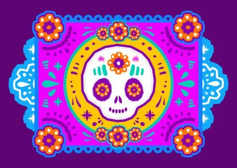 Day of the Dead Sugar Skull Crafted Paper vector traditional decoration. Stock Illustration